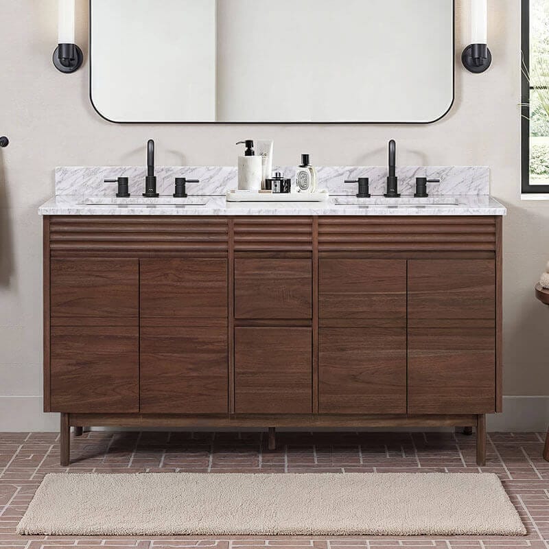Carina 60 inch Double Vanity in Carrara White Marble Front View