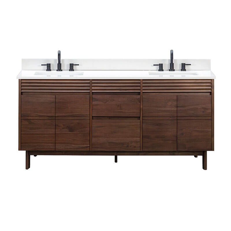 Carina 72 Double Vanity Coffee Teak in Cala White Engineered Stone Front View