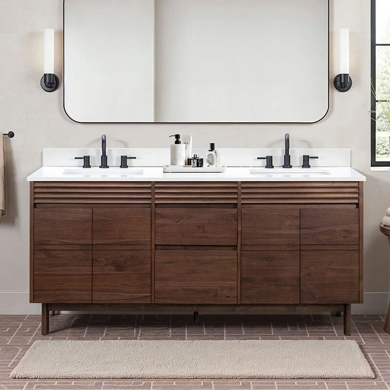 Carina 72  inch Double Vanity Coffee Teak in Cala White Engineered Stone Front View