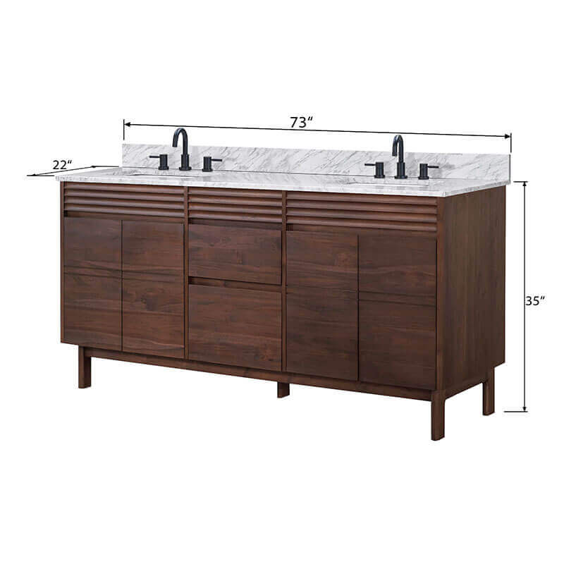 Carina 72 Single Vanity Coffee Teak in Carrara White Marblely Dimension