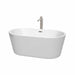 Carissa 60" Freestanding Acrylic White Bathtub With Brushed Nickel Trim Top Front View