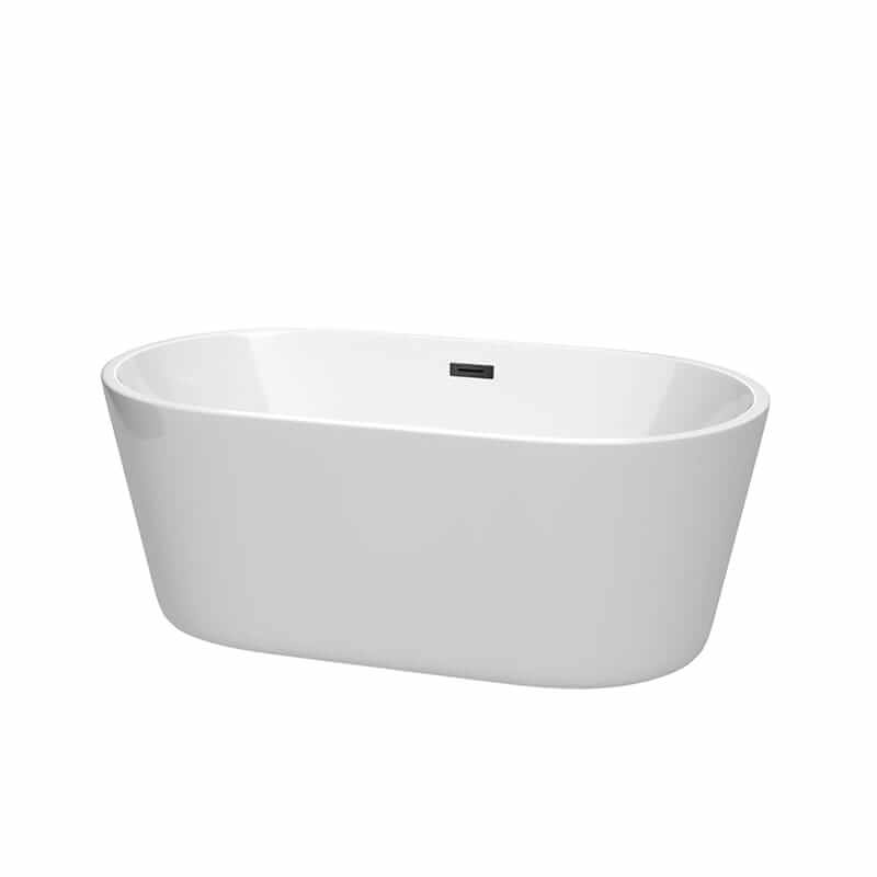 Carissa 60" Freestanding Acrylic White Bathtub With Matte Black Trim No Faucet Top Front View