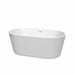 Carissa 60" Freestanding Acrylic White Bathtub With Shiny White Trim No Faucet Top Front View