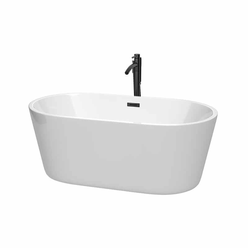 Carissa 60" Freestanding Acrylic White Bathtub With With Matte Black Trim Top Front View