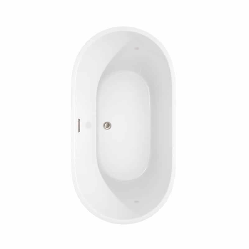 Carissa 60 Inch Freestanding Acrylic White Bathtub With Brushed Nickel Trim Top View
