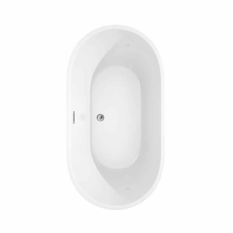 Carissa 60 Inch Freestanding Acrylic White Bathtub With Polished Chrome Trim No Faucet Top View