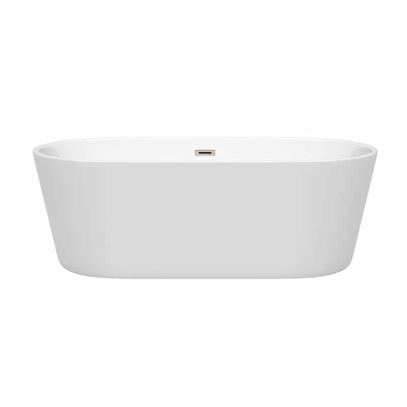 Carissa 67" CD Freestanding Acrylic White Bathtub With Brushed Nickel Trim No Faucet Front View
