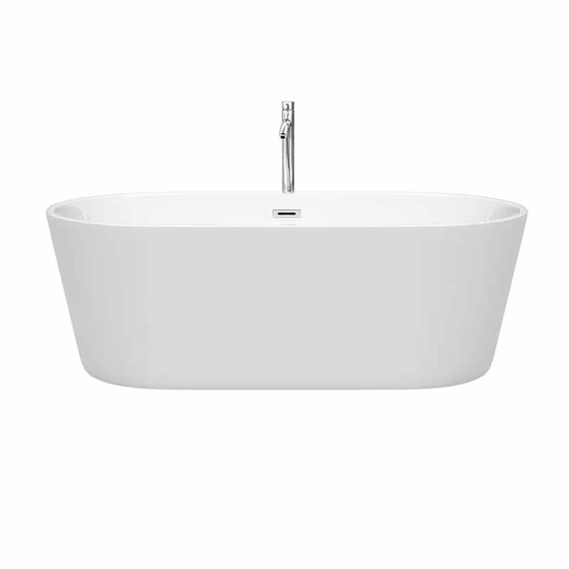 Carissa 67" CD Freestanding Acrylic White Bathtub With Polished Chrome Trim Front View