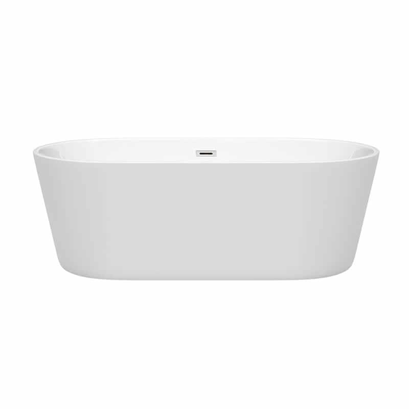 Carissa 67" CD Freestanding Acrylic White Bathtub With Polished Chrome Trim No Faucet Front View