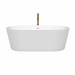Carissa 67" CD Freestanding Acrylic White Bathtub With Shiny White Trim and Brushed Gold Faucet Front View