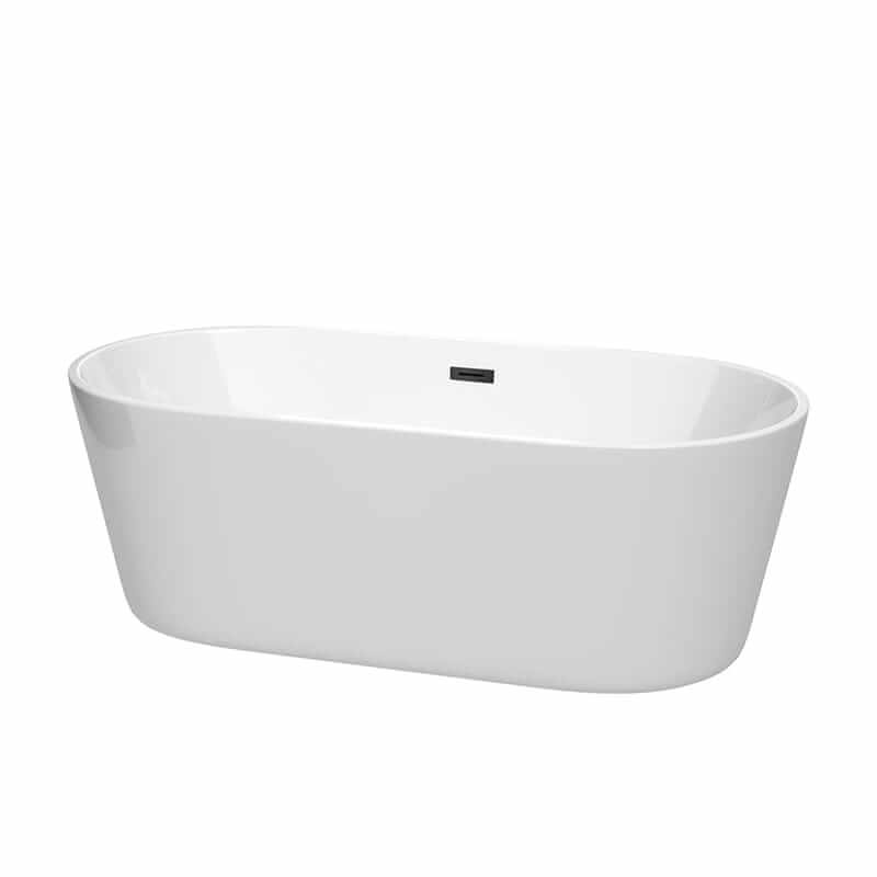 Carissa 67" Freestanding Acrylic White Bathtub With Matte Black Trim No Faucet Top Front View