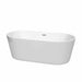 Carissa 67" Freestanding Acrylic White Bathtub With Polished Chrome Trim No Faucet Top Front View