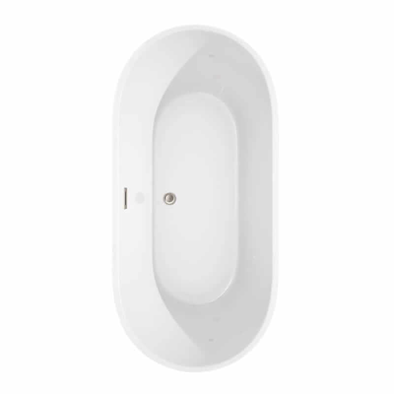 Carissa 67 Inch Freestanding Acrylic White Bathtub With Brushed Nickel Trim Top View
