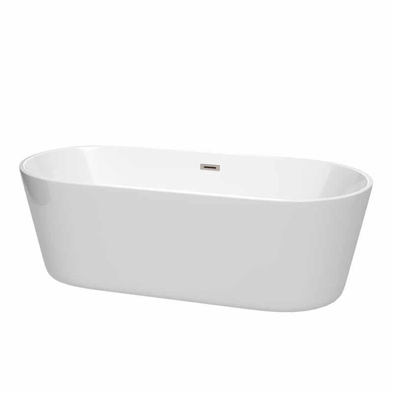 Carissa 71" Freestanding Acrylic Bathtub With Brushed Nickel Trim No Faucet Top Front View