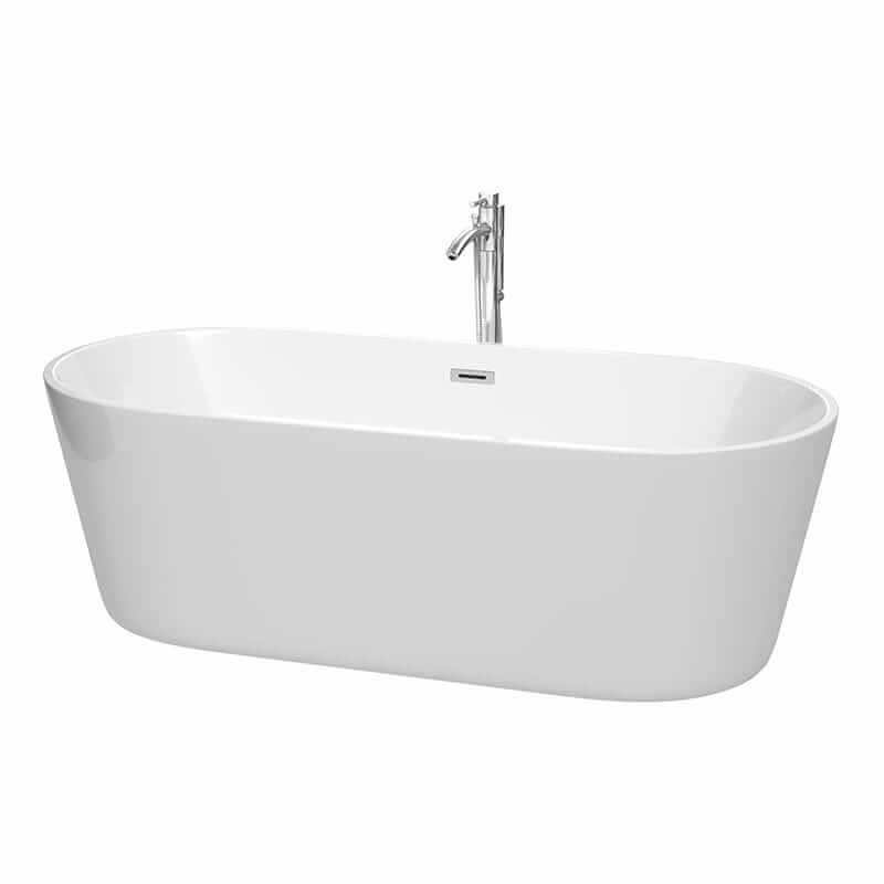 Carissa 71" Freestanding Acrylic White Bathtub With Polished Chrome Trim Top Front View