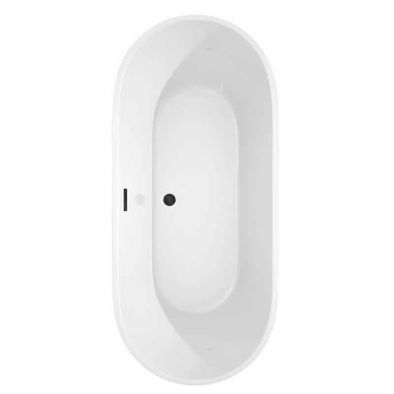 Carissa 71 Inch Freestanding Acrylic White Bathtub With Matte Black Trim No Faucet Top View