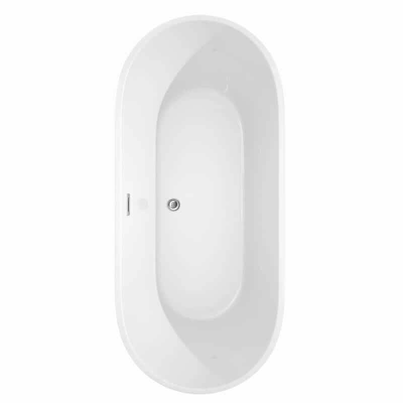 Carissa 71 Inch Freestanding Acrylic White Bathtub With Polished Chrome Trim and Brushed Gold Faucet Top View