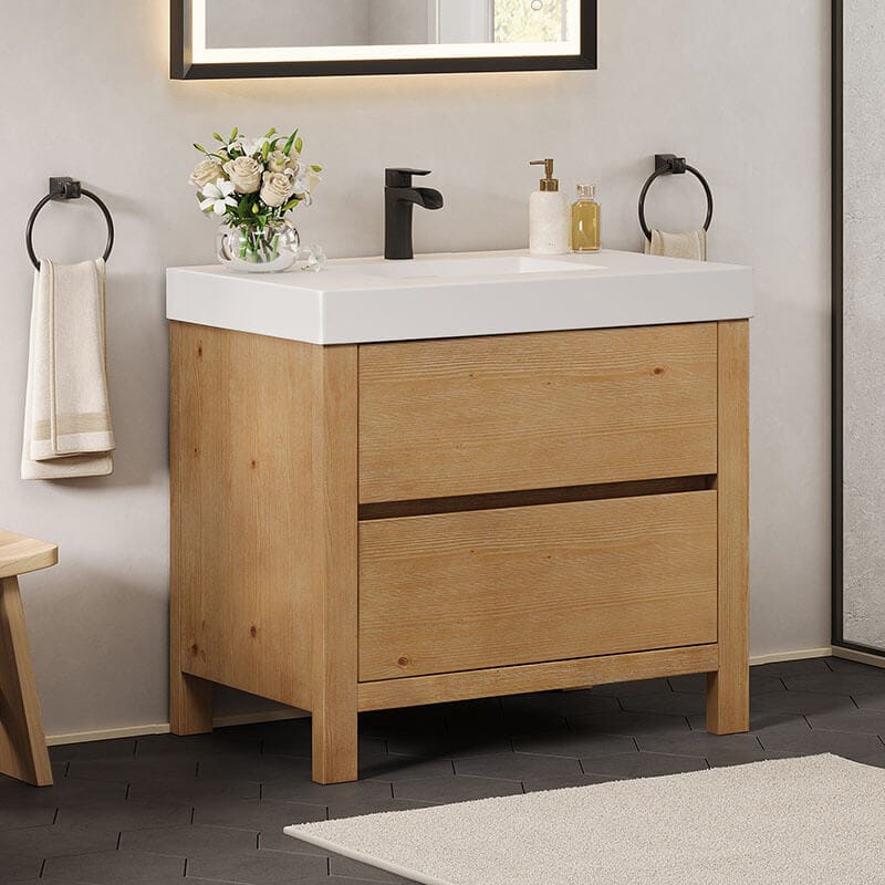 Cascadia 36 inch Single Bathroom Vanity with Top Weathered Fir Corner View