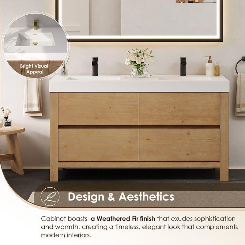 Cascadia 48 Single Bathroom Vanity with Top Weathered Fir Front View Detail