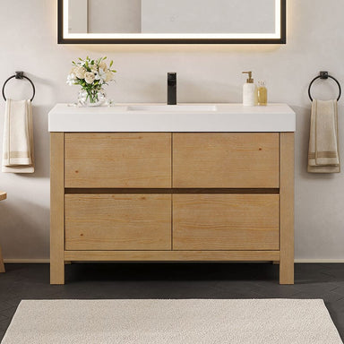 Cascadia 48 Single Bathroom Vanity with Top Weathered Fir Front View Lifestyle