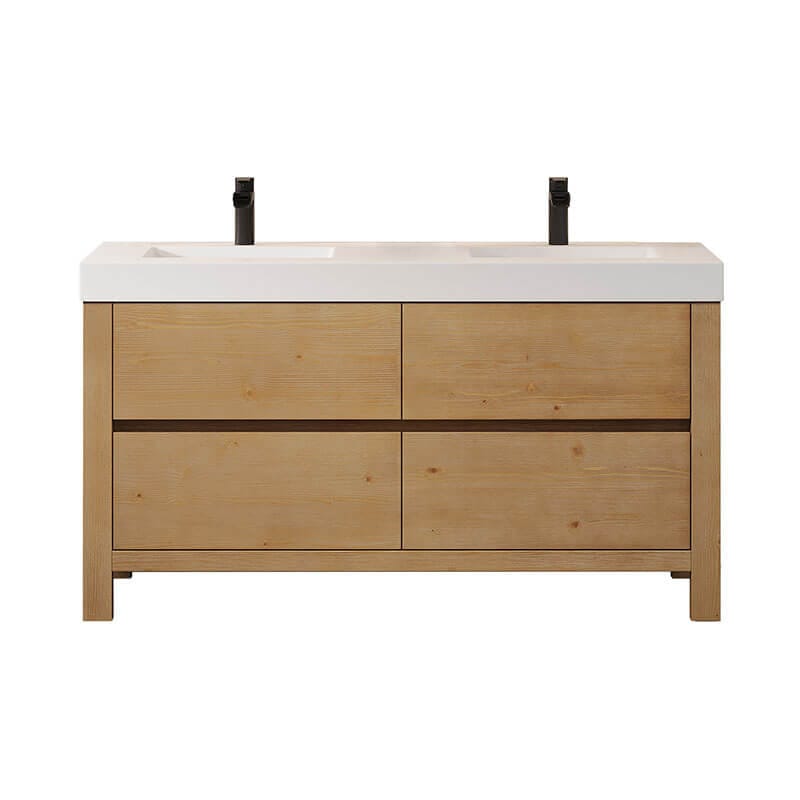 Cascadia 60 Double Bathroom Vanity with Top Weathered Fir Front View