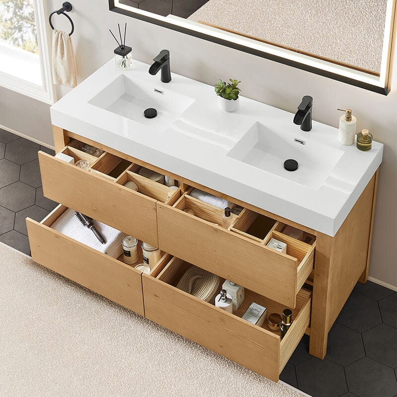 Cascadia 60 Double Bathroom Vanity with Top Weathered Fir Open Drawer