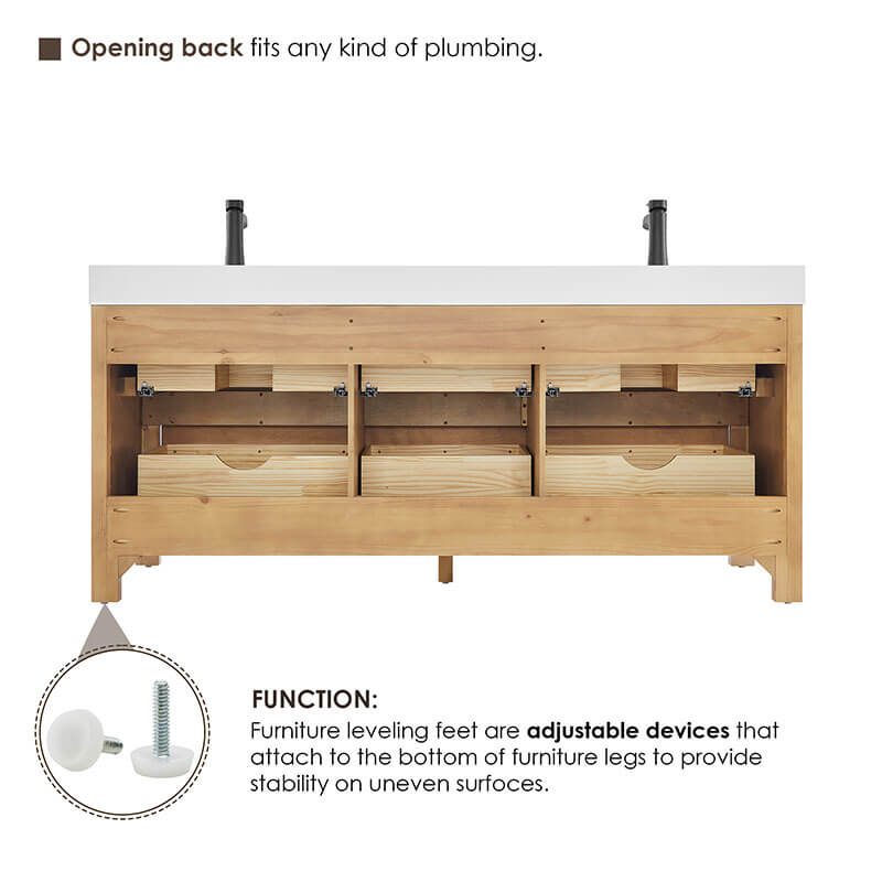 Cascadia 72 inch Double Bathroom Vanity with Top Weathered Fir Back View