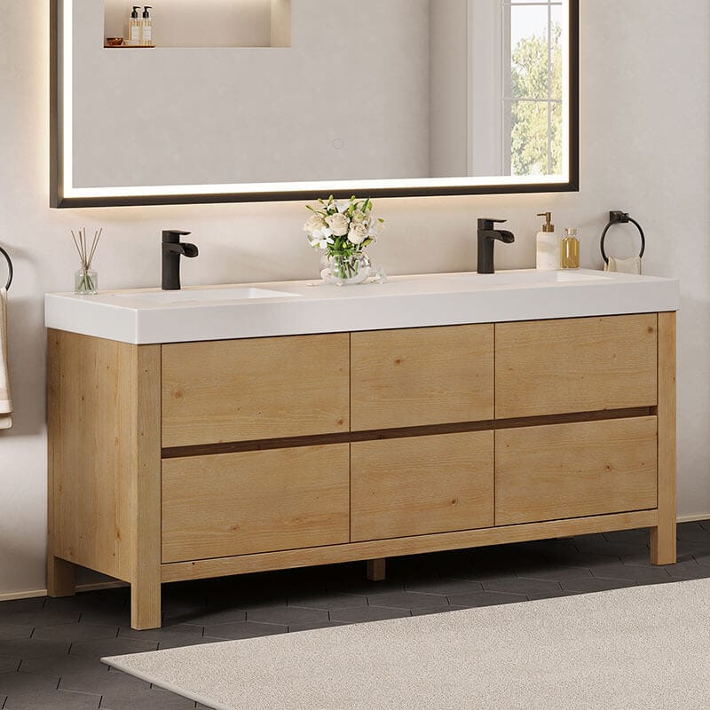Cascadia 72 inch Double Bathroom Vanity with Top Weathered Fir Corner View