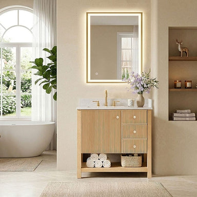 Cecil 36 inch Single Bathroom Vanity with Top White Oak Front View