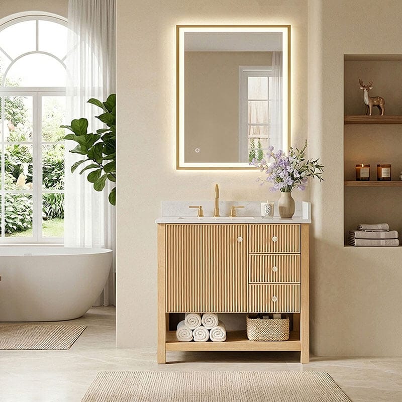 Cecil 36 inch Single Bathroom Vanity with Top White Oak Front View