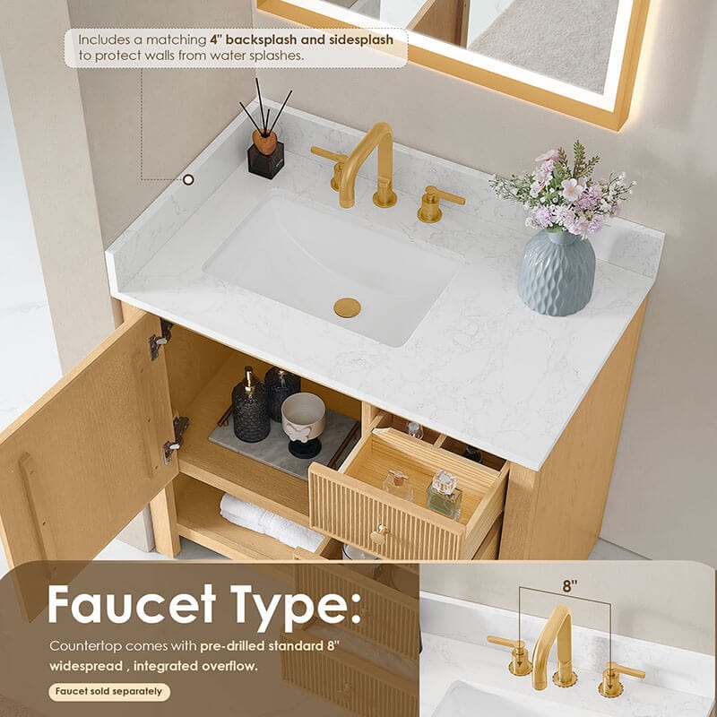 Cecil 36 Single Bathroom Vanity with Top White Oak Countertop