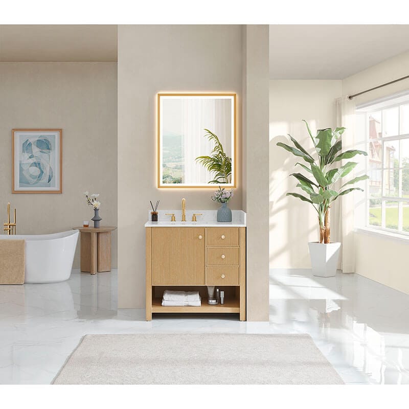 Cecil 36 Single Bathroom Vanity with Top White Oak Front View