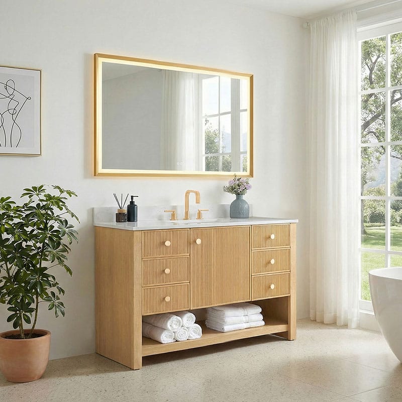 Cecil 48 Single Bathroom Vanity with Top White Oak Corner View