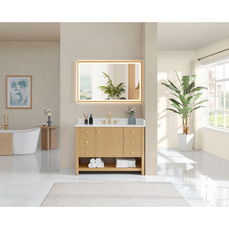 Cecil 48 Single Bathroom Vanity with Top White Oak Front View