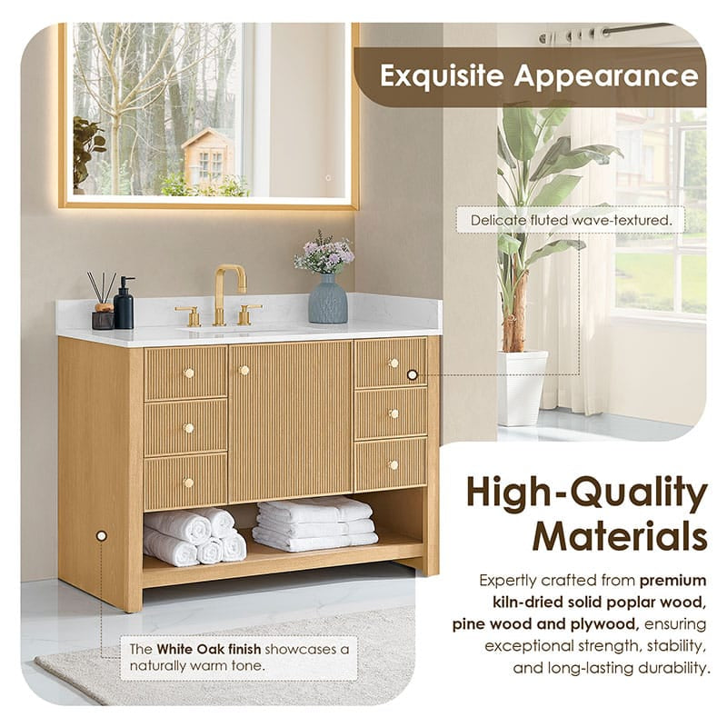 Cecil 48 Single Bathroom Vanity with Top White Oak High Quality Material