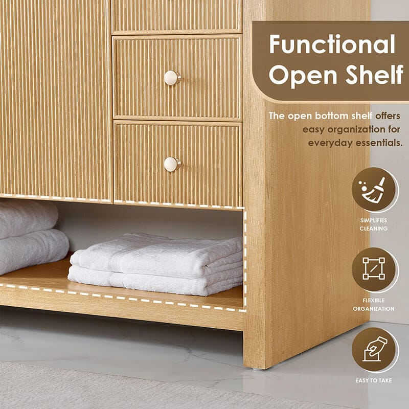 Cecil 60 Double Bathroom Vanity with Top White Oak Open Shelf