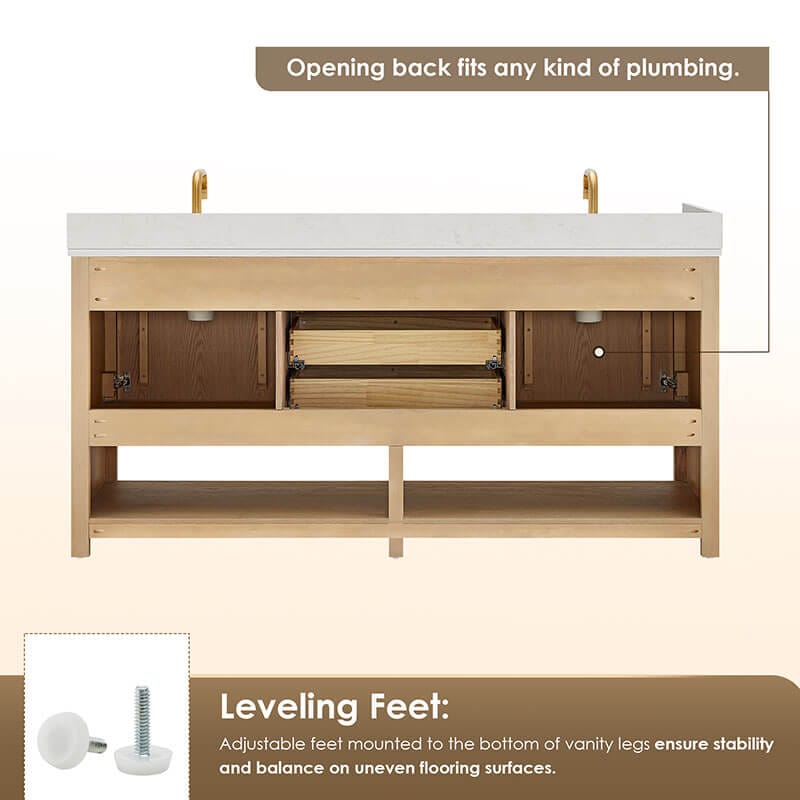 Cecil 72 Double Bathroom Vanity with Top White Oak Back View