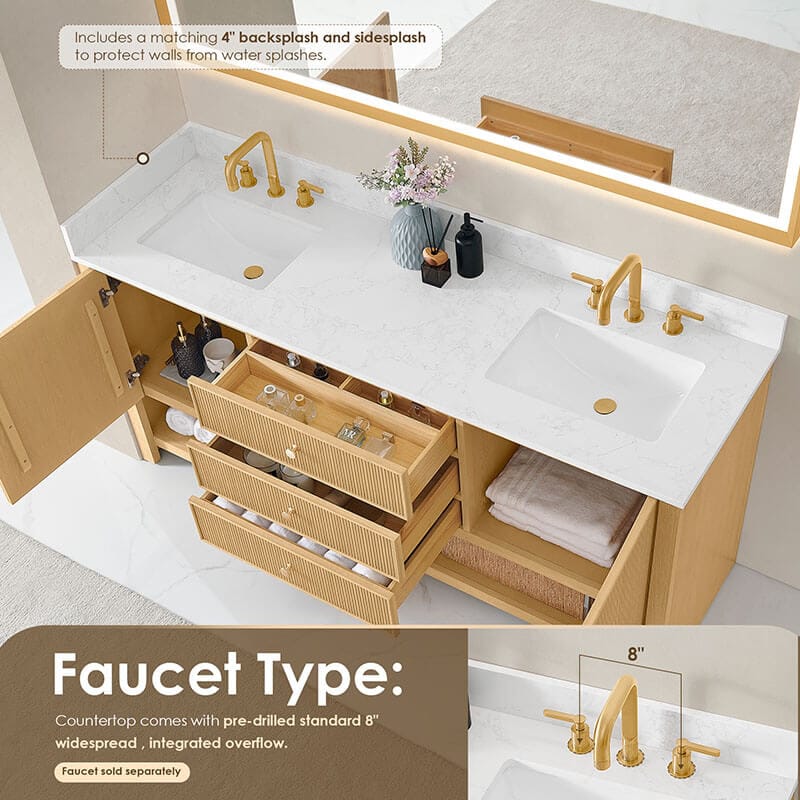 Cecil 72 Double Bathroom Vanity with Top White Oak Countertop