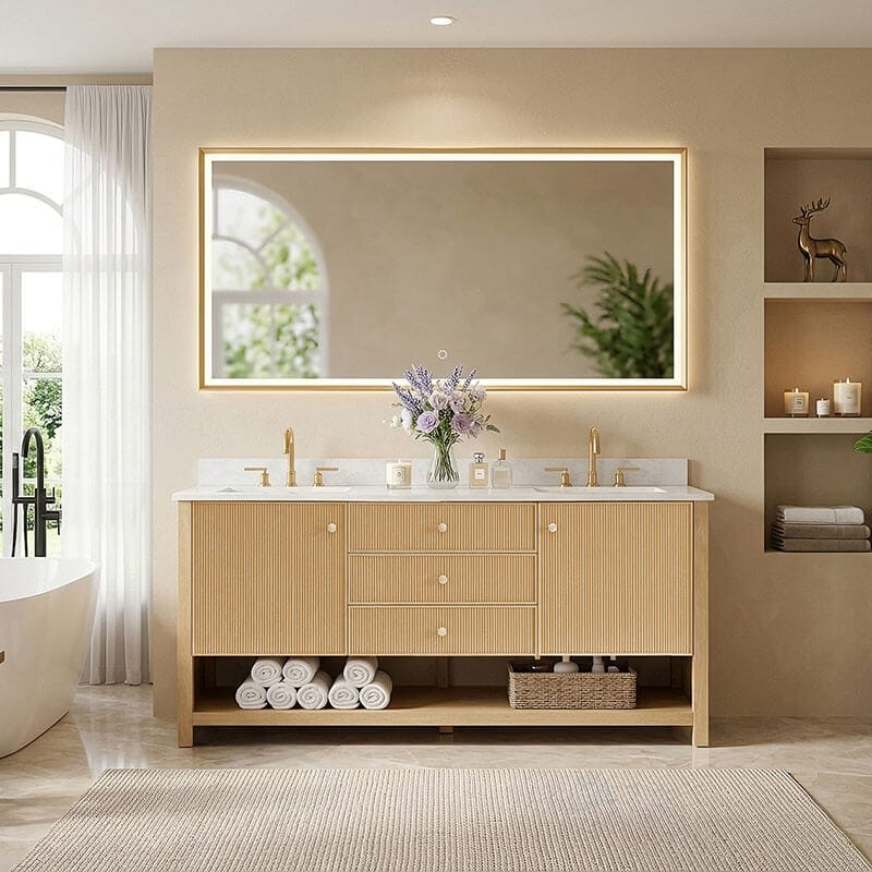 Cecil 72 Double Bathroom Vanity with Top White Oak Front View