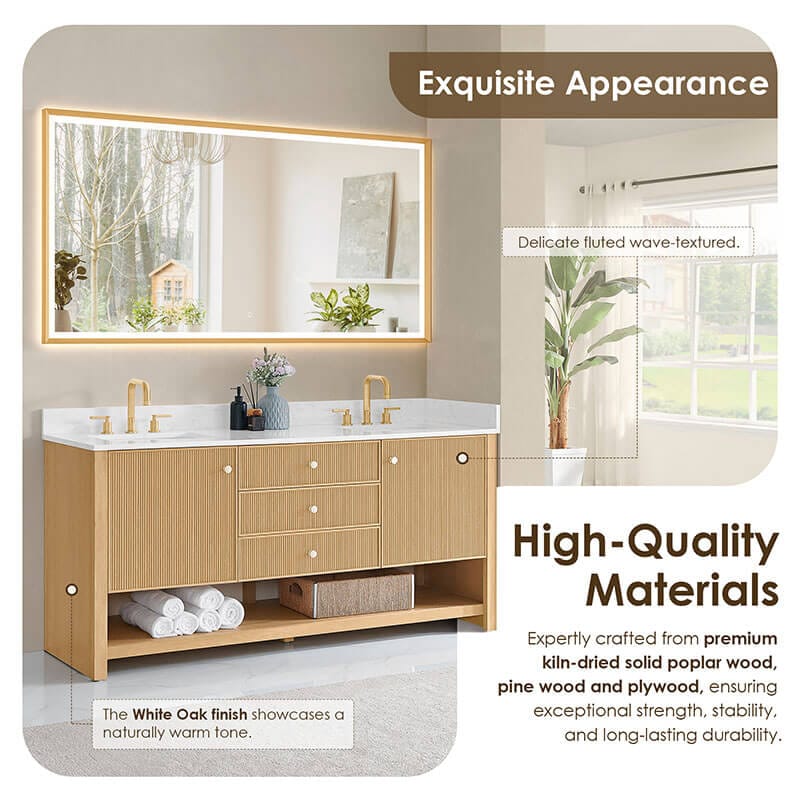 Cecil 72 inch Double Bathroom Vanity with Top White Oak High Quality