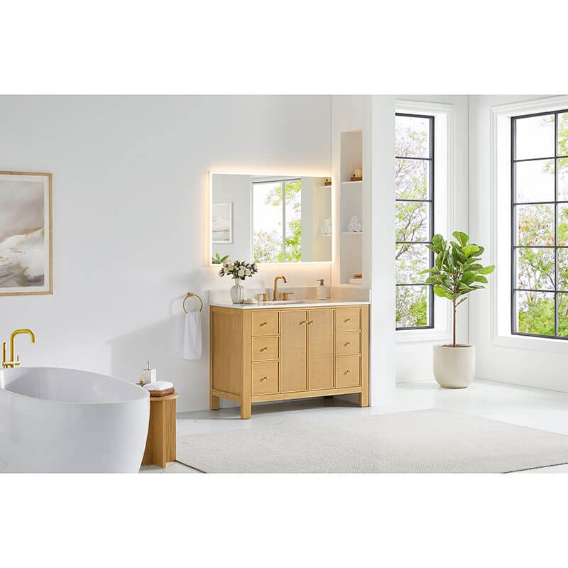 Cedar 48 inch Single Bathroom Vanity with Top Natural Wood Corner View