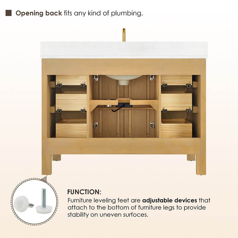 Cedar 48 Single Bathroom Vanity with Top Natural Wood Back View