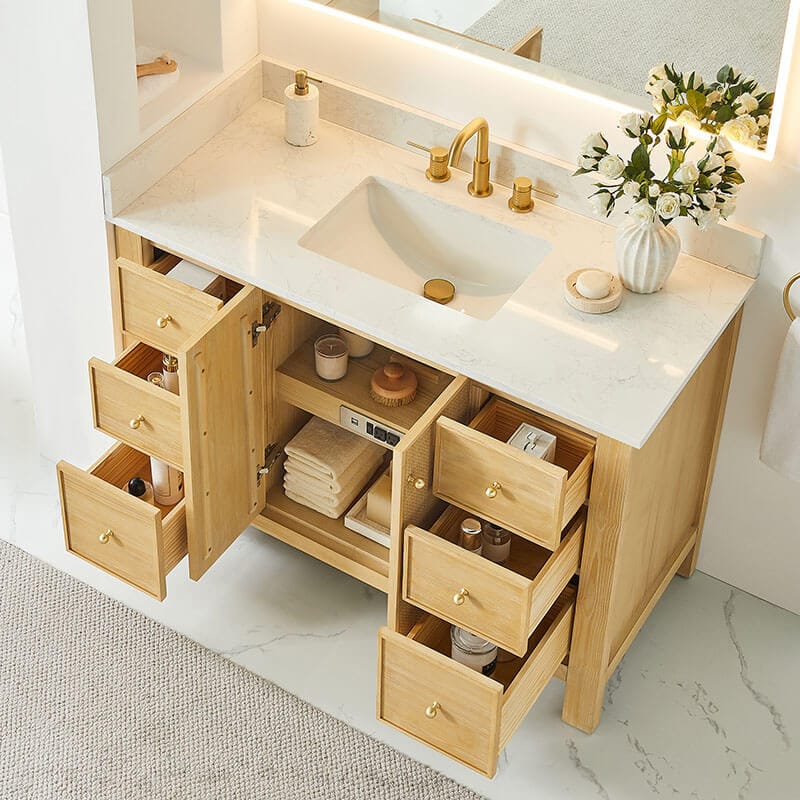 Cedar 48 Single Bathroom Vanity with Top Natural Wood Countertop