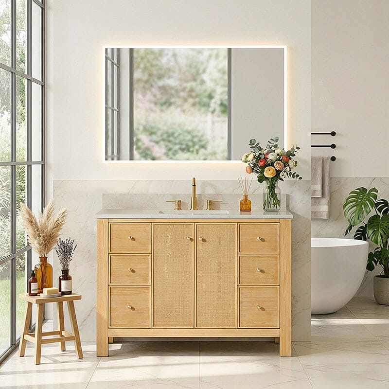 Cedar 48 Single Bathroom Vanity with Top Natural Wood Front View