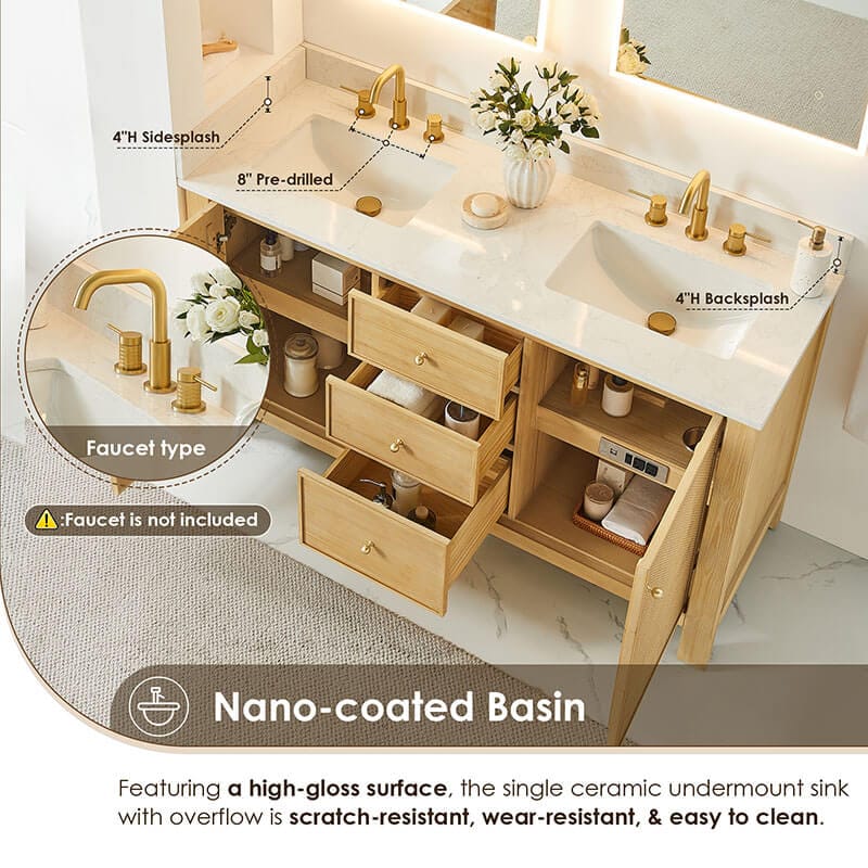 Cedar 60 Double Bathroom Vanity with Top Natural Wood Countertop