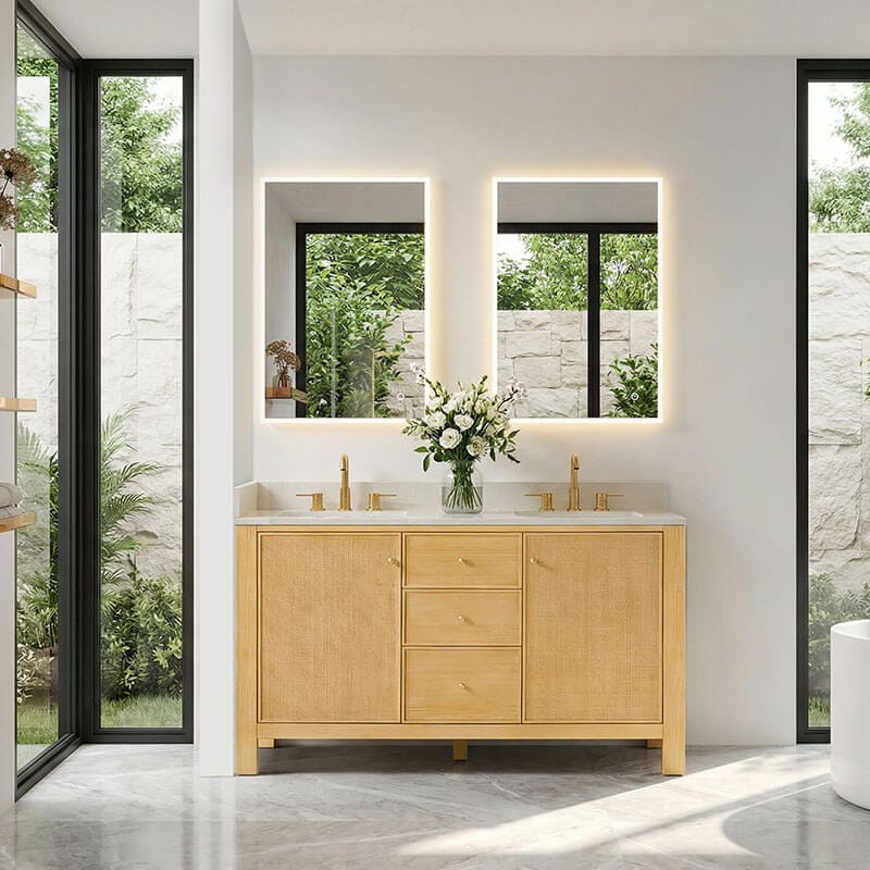 Cedar 60 Double Bathroom Vanity with Top Natural Wood Front View