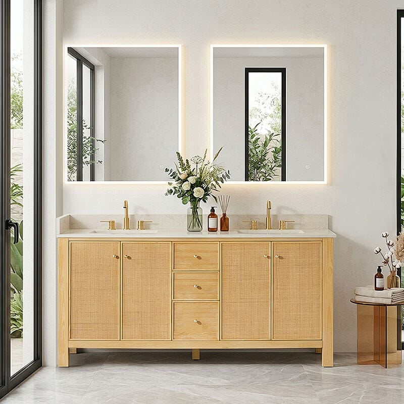 Cedar 72 Double Bathroom Vanity with Top Natural Wood Front View