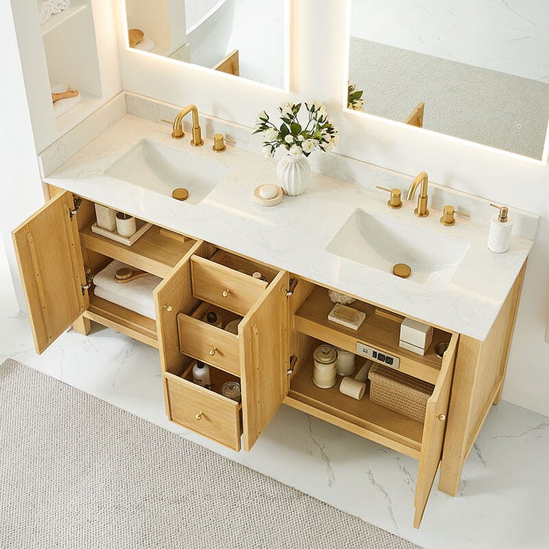 Cedar 72 Double Bathroom Vanity with Top Natural Wood Top View Countertop