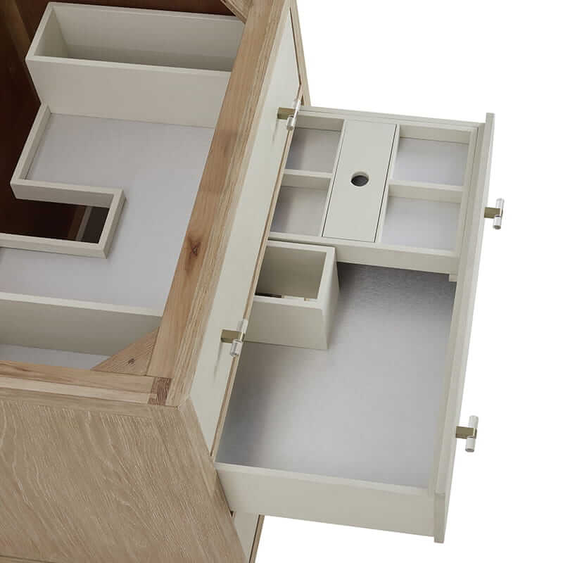 Celeste 36" Single Vanity in Sunwashed Oak With Embossed Shagreen Middle Drawer Open