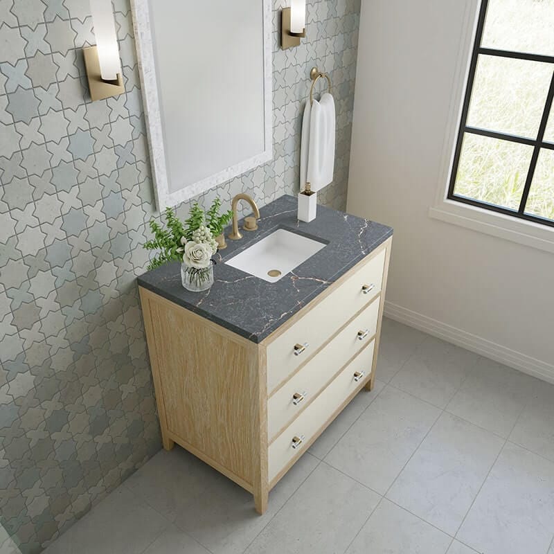 Celeste 36" Single Vanity Sunwashed Oak With Embossed Shagreen Parisien Bleu Silestone Top